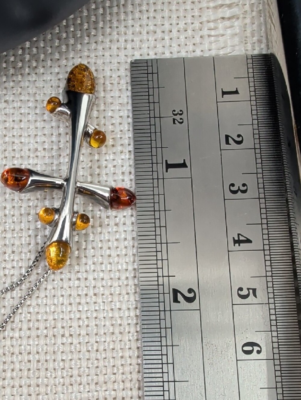 Vintage Baltic Amber Sterling Silver Cross Pendant Necklace 925 Poland 18" - Picture 14 of 16